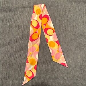 Coach Skinny Scarf in Pink, Yellow & Orange with C logo